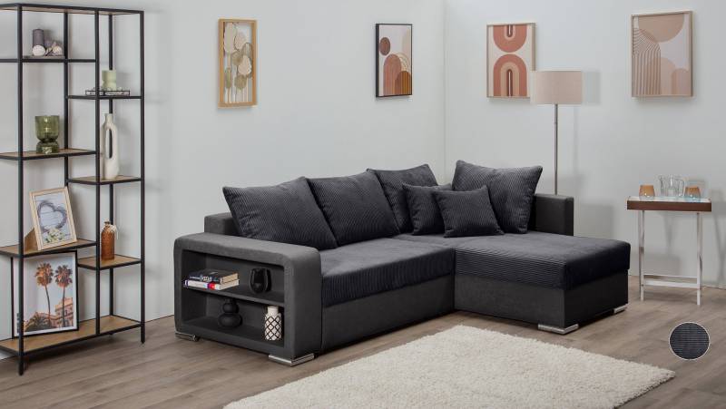 COLLECTION AB Ecksofa »John L-Form«, Regalarmlehne,Bettfunktion,Bettkasten,Ottomane beiseitig montierbar von COLLECTION AB