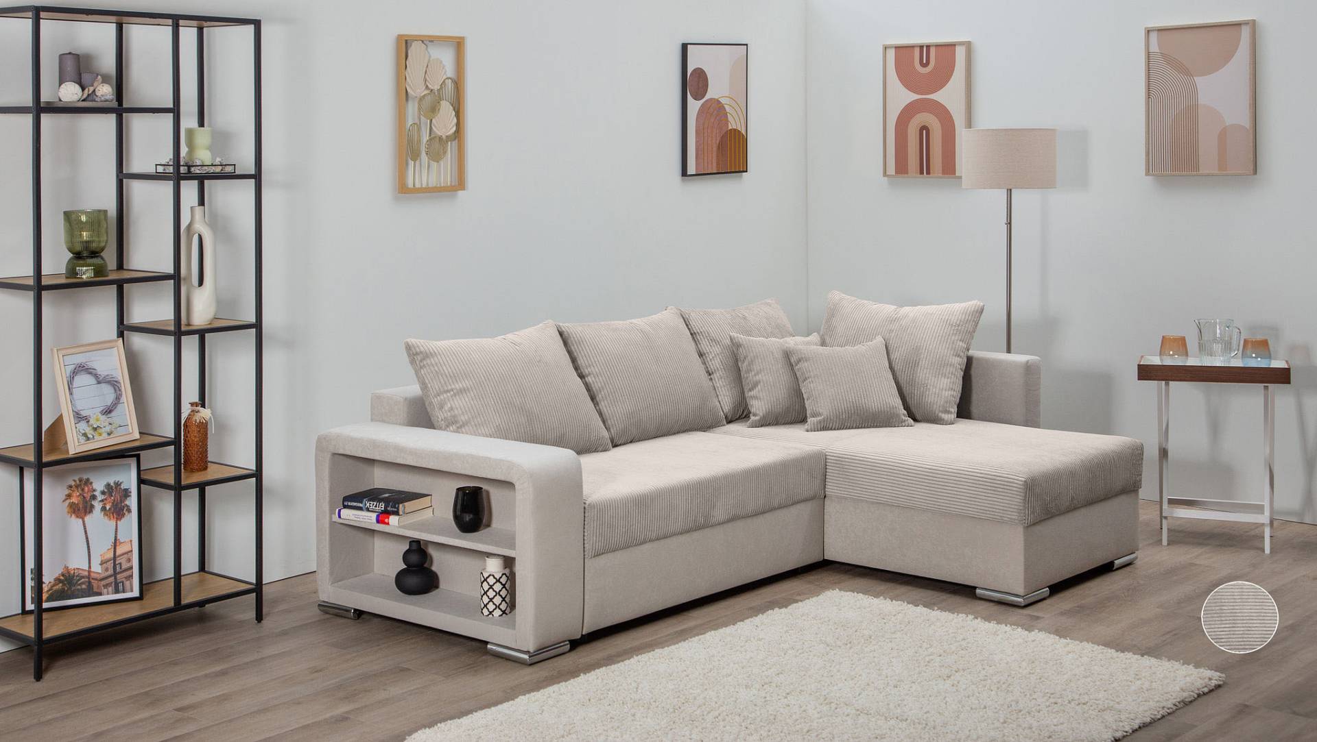 COLLECTION AB Ecksofa »John L-Form«, Regalarmlehne,Bettfunktion,Bettkasten,Ottomane beiseitig montierbar von COLLECTION AB