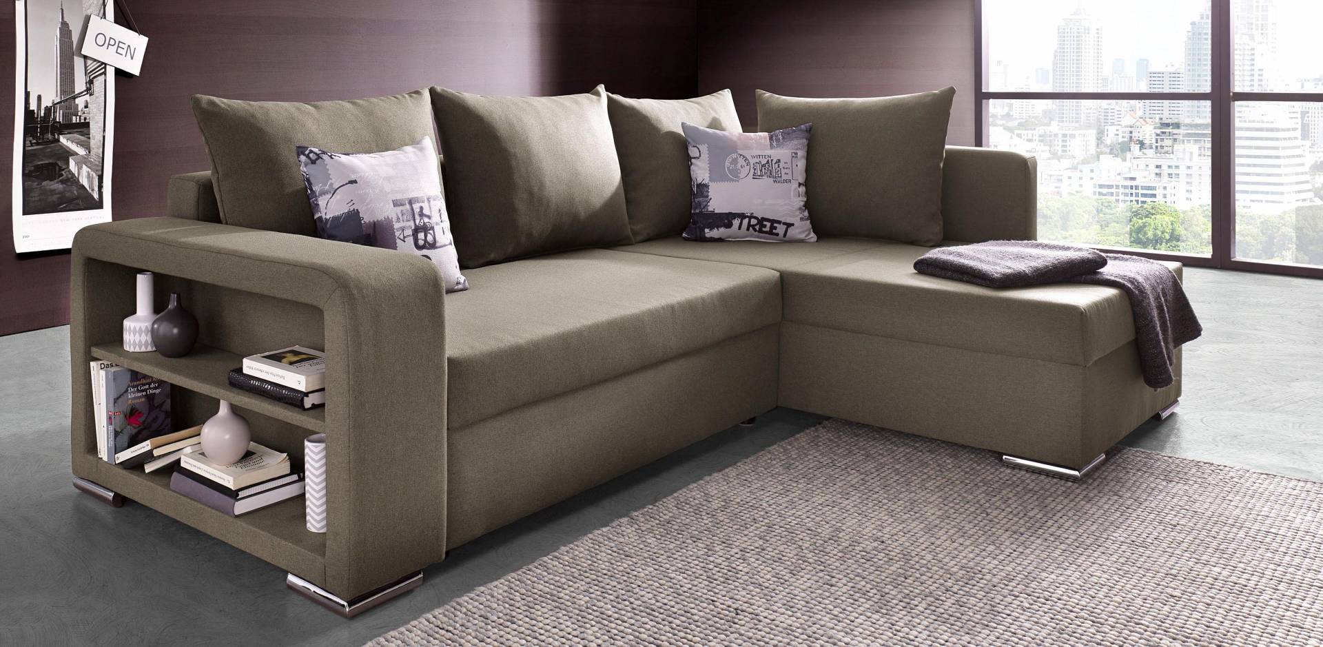 Ecksofa John mit Bettfunktion, Bettkasten und Regalarmteil von COLLECTION AB