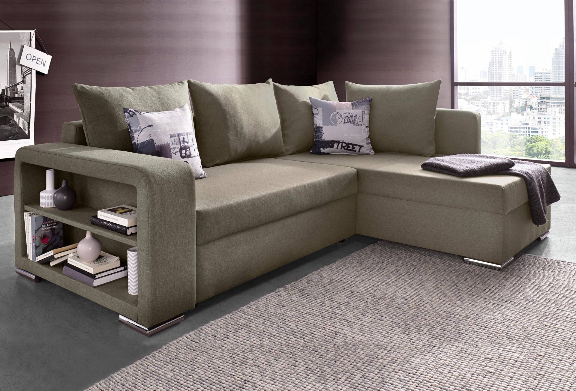 COLLECTION AB Ecksofa »John L-Form«, mit Bettfunktion, Bettkasten und Regalarmteil von COLLECTION AB