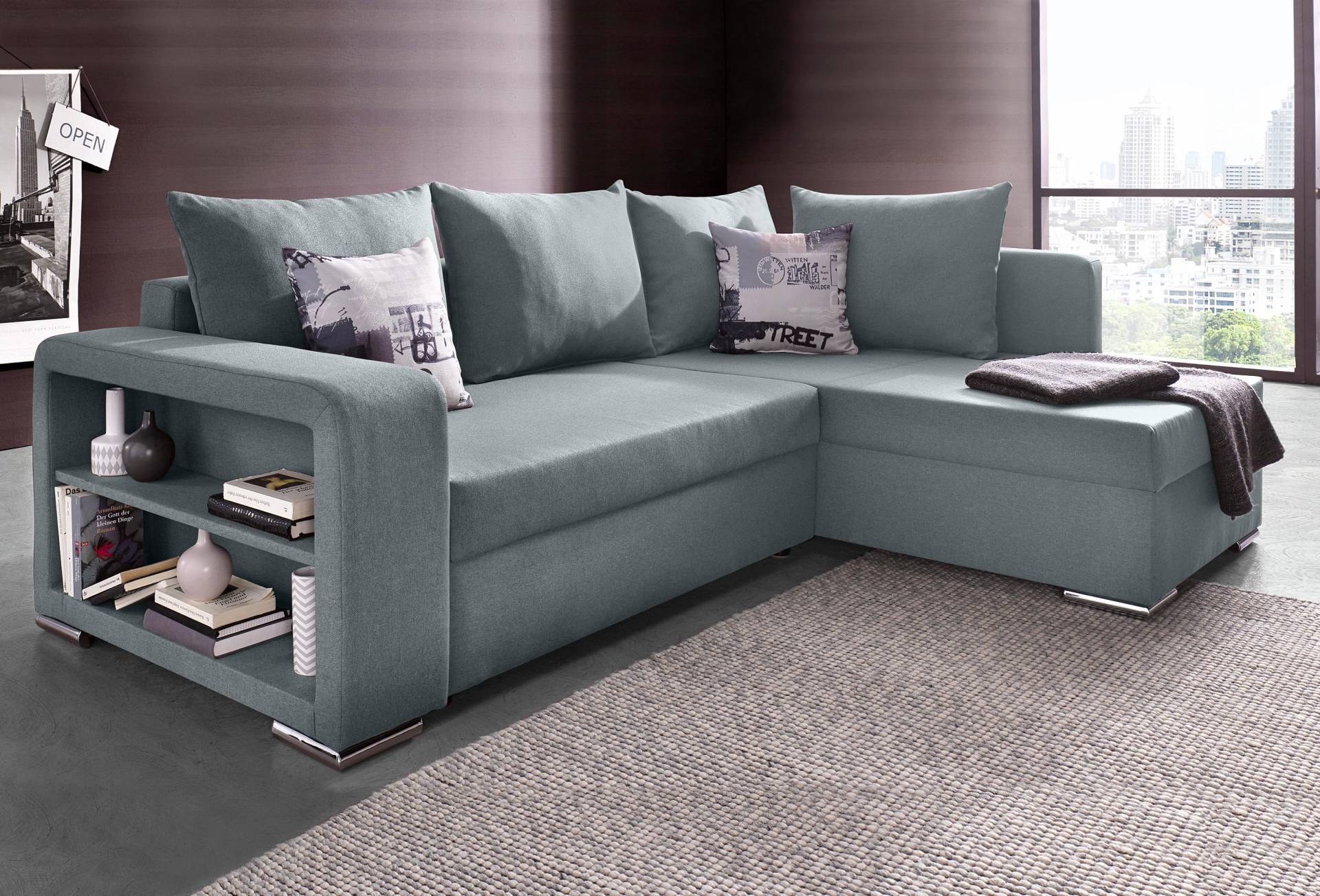 Ecksofa John mit Bettfunktion, Bettkasten und Regalarmteil von COLLECTION AB