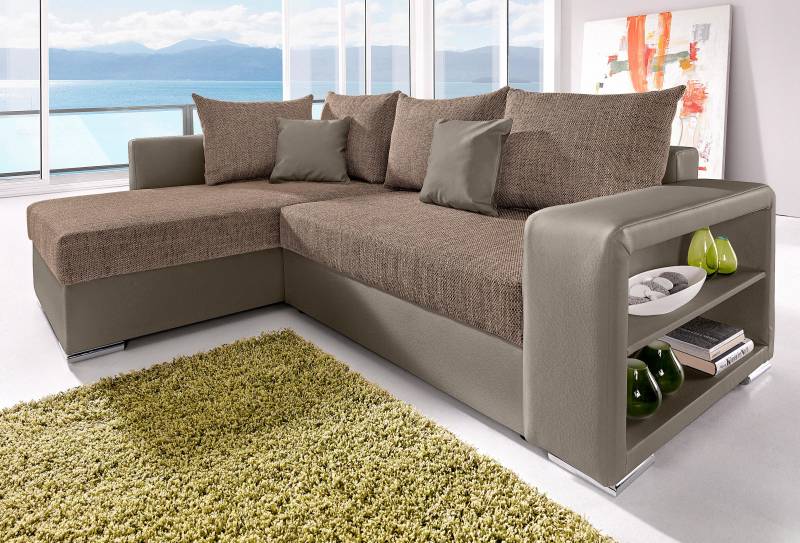 COLLECTION AB Ecksofa »John L-Form«, Regalarmlehne,Bettfunktion,Bettkasten,Ottomane beiseitig montierbar von COLLECTION AB