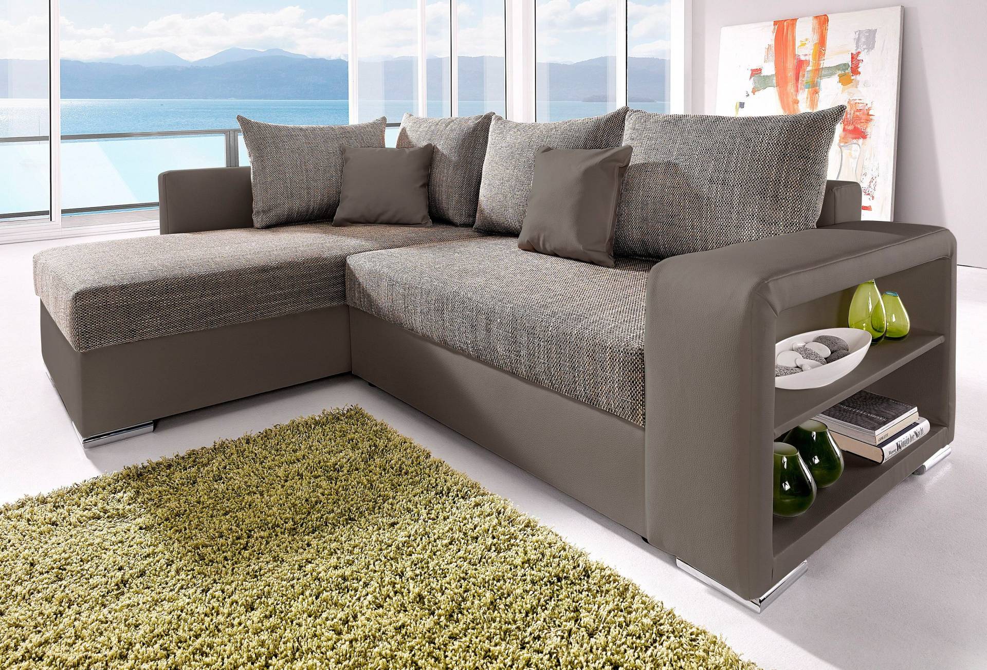 COLLECTION AB Ecksofa »John L-Form«, Regalarmlehne,Bettfunktion,Bettkasten,Ottomane beiseitig montierbar von COLLECTION AB