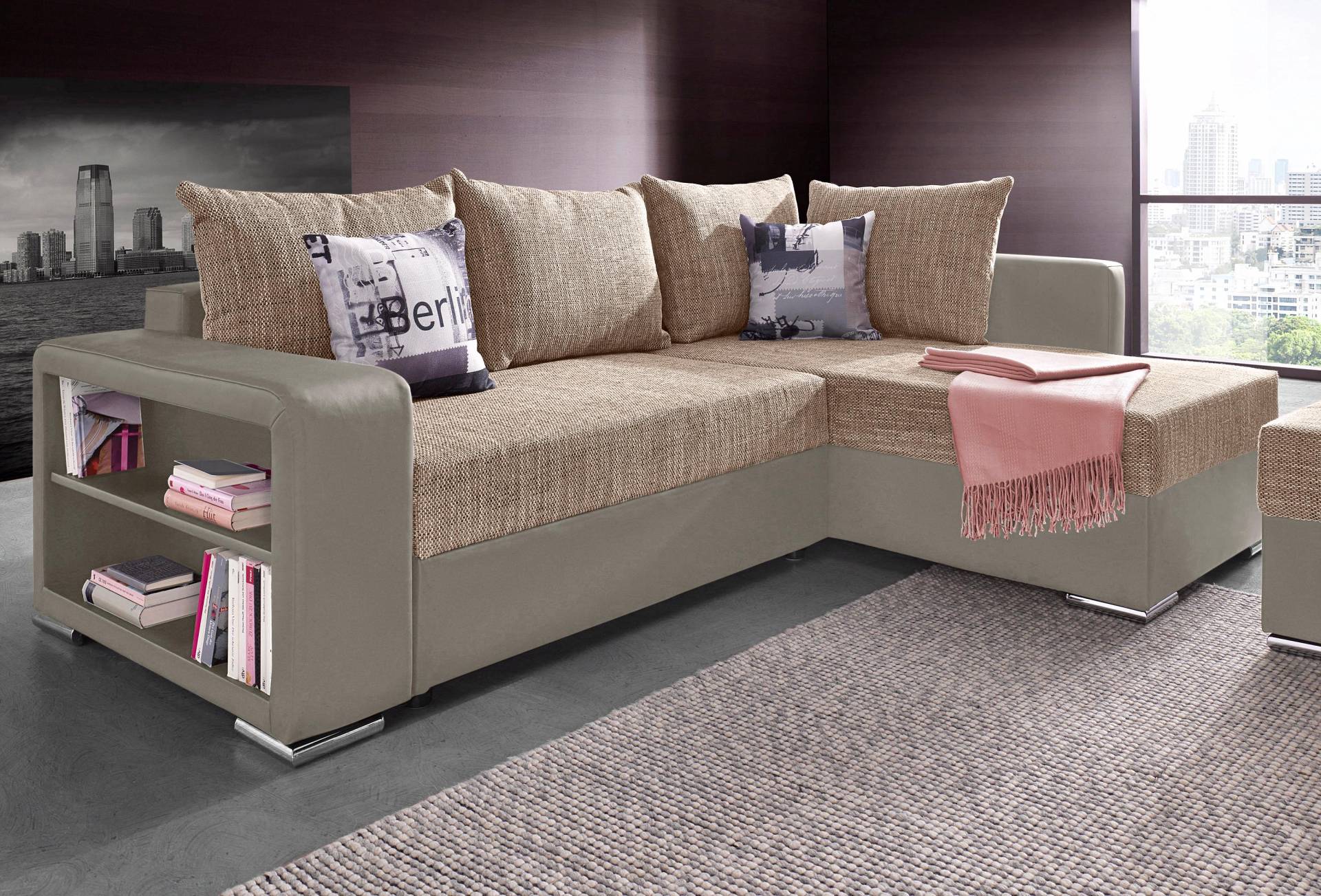 COLLECTION AB Ecksofa »John L-Form«, mit Bettfunktion, Bettkasten und integriertem Regal von COLLECTION AB