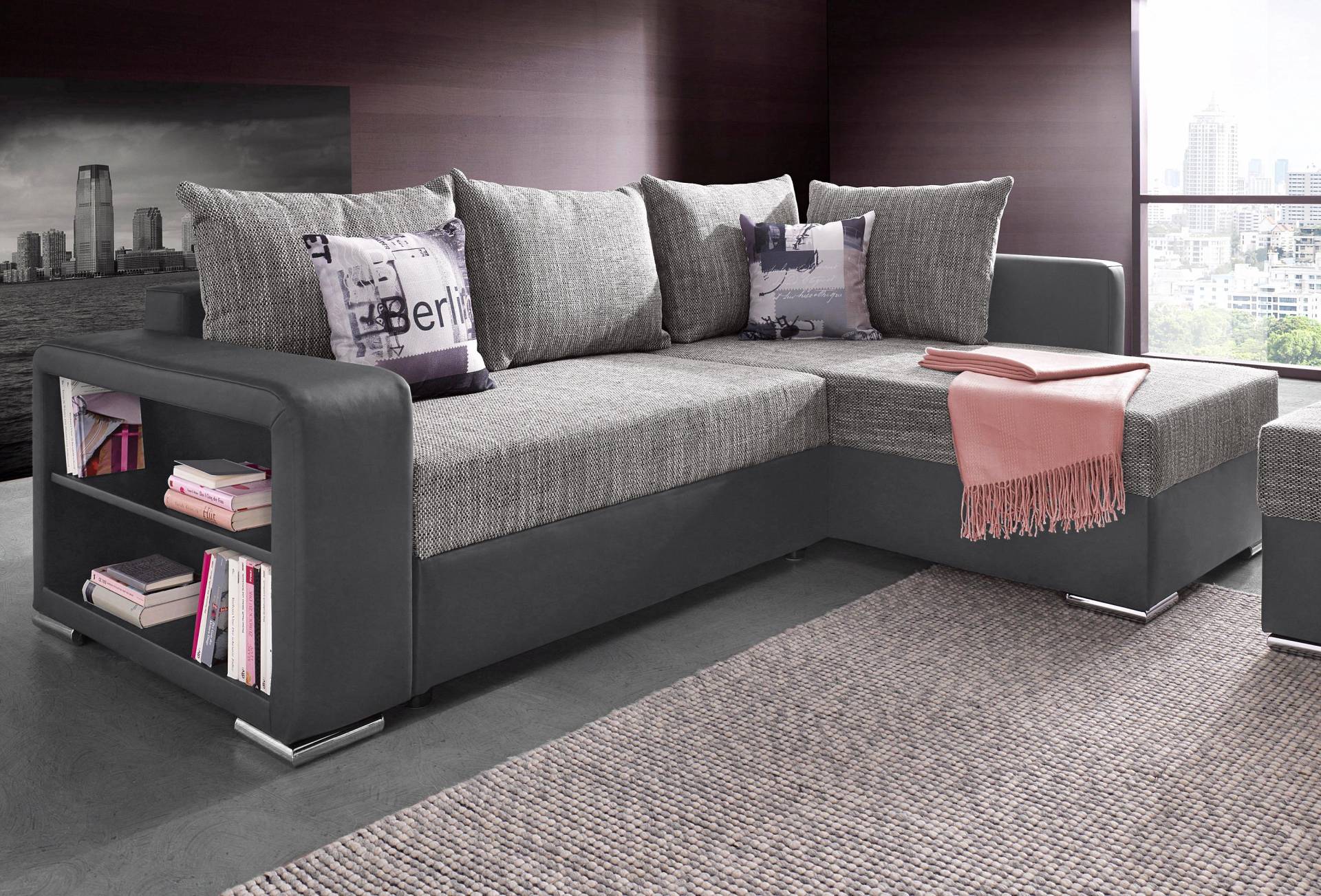 COLLECTION AB Ecksofa »John L-Form«, mit Bettfunktion, Bettkasten und Regalarmteil von COLLECTION AB