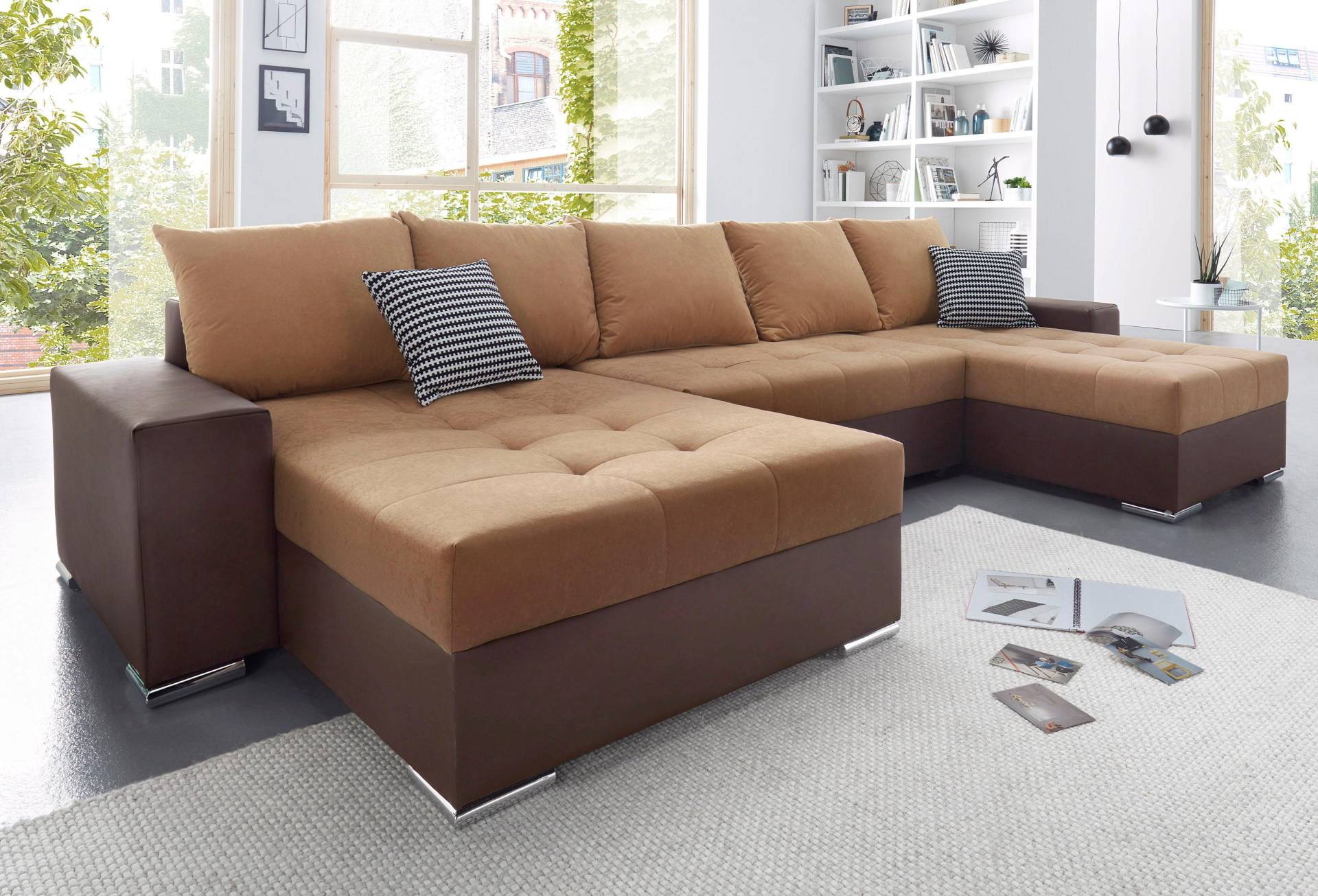 COLLECTION AB Wohnlandschaft »XXL-Josy U-Form, Breite 333 cm, mit 2 Recamieren 77 & 79 cm«, inkl. Bettfunktion, Bettkasten, mit 5 gleich grossen Rückenkissen von COLLECTION AB