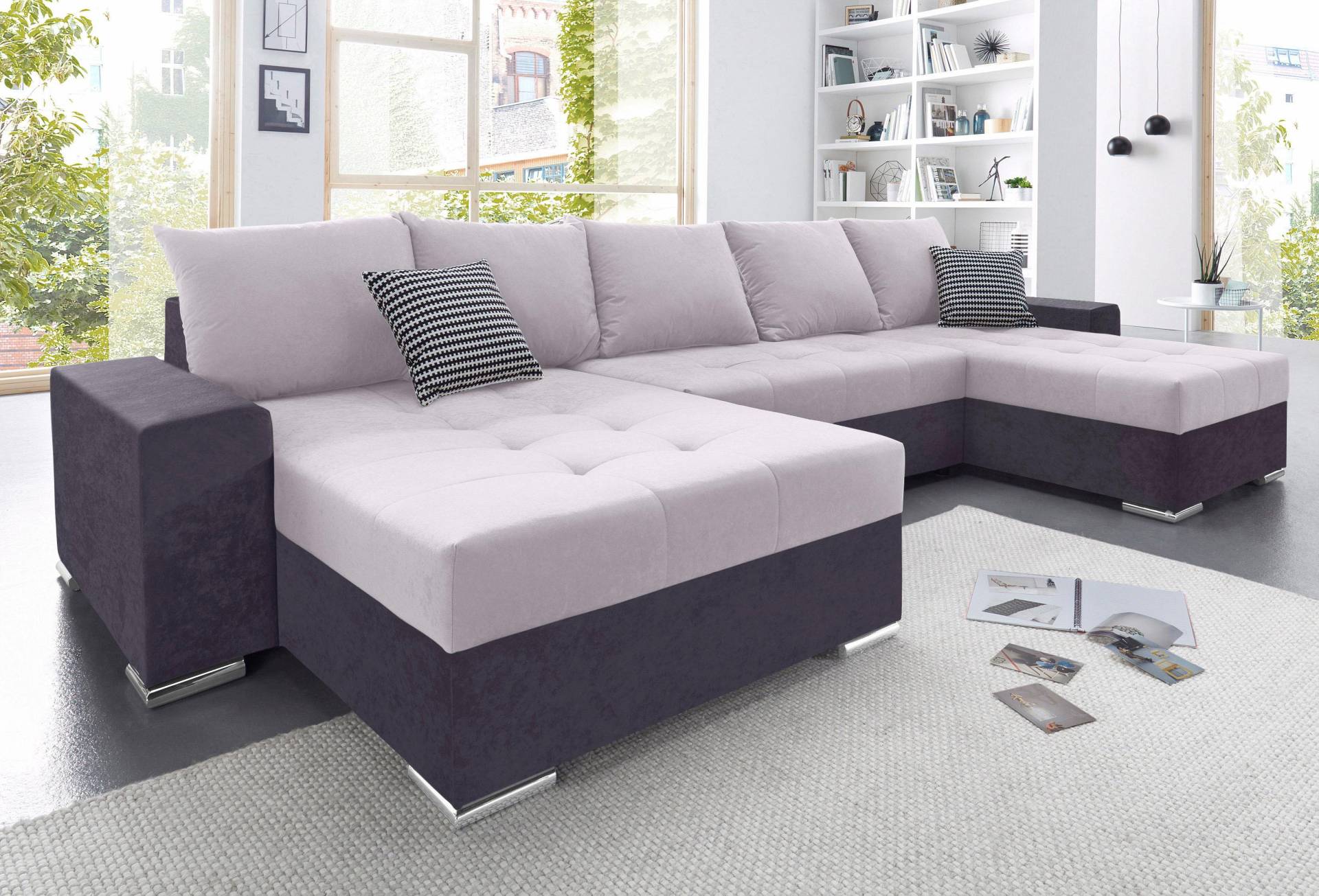 COLLECTION AB Wohnlandschaft »XXL-Josy U-Form, Breite 333 cm, mit 2 Recamieren 77 & 79 cm«, inkl. Bettfunktion, Bettkasten, mit 5 gleich grossen Rückenkissen von COLLECTION AB