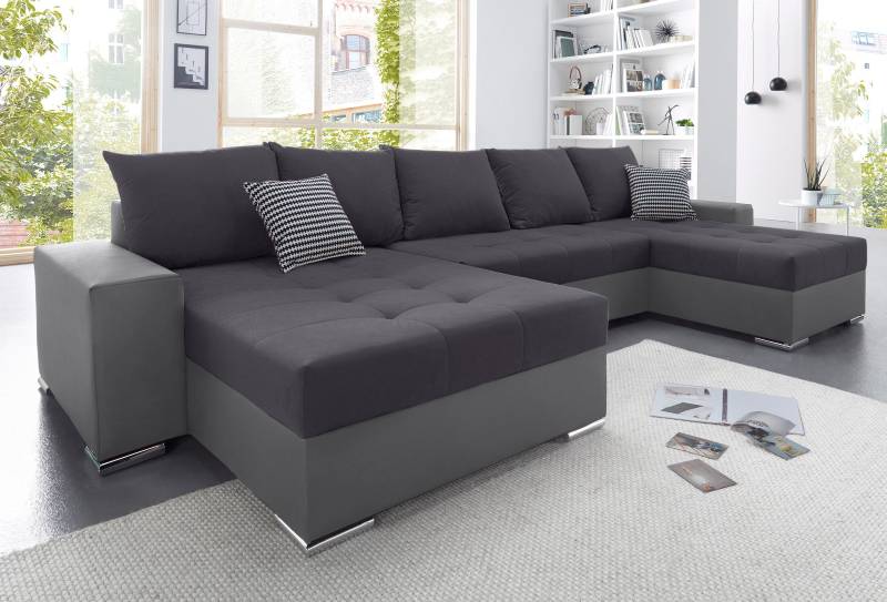 COLLECTION AB Wohnlandschaft »XXL-Josy U-Form, Breite 333 cm, mit 2 Recamieren 77 & 79 cm«, inkl. Bettfunktion, Bettkasten, mit 5 gleich grossen Rückenkissen von COLLECTION AB