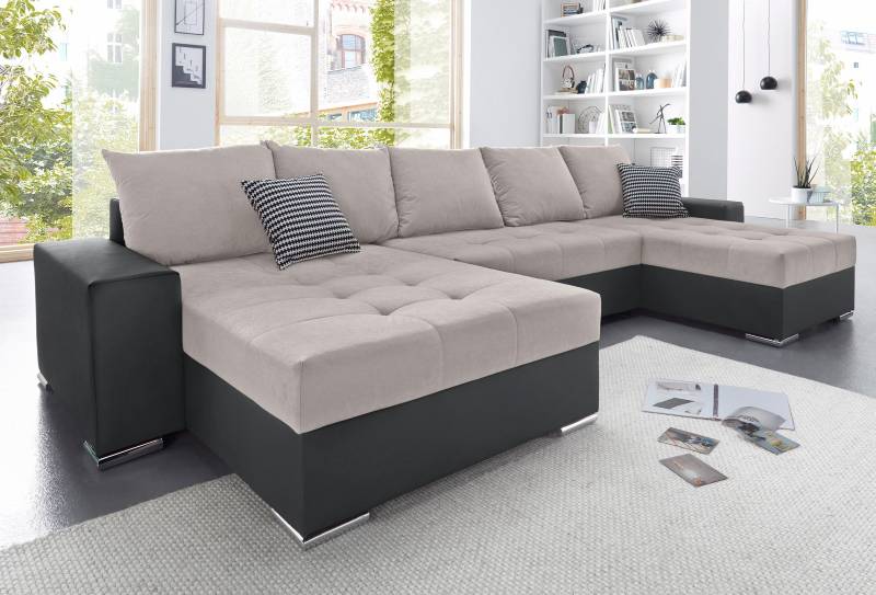 COLLECTION AB Wohnlandschaft »XXL-Josy U-Form, Breite 333 cm, mit 2 Recamieren 77 & 79 cm«, inkl. Bettfunktion, Bettkasten, mit 5 gleich grossen Rückenkissen von COLLECTION AB