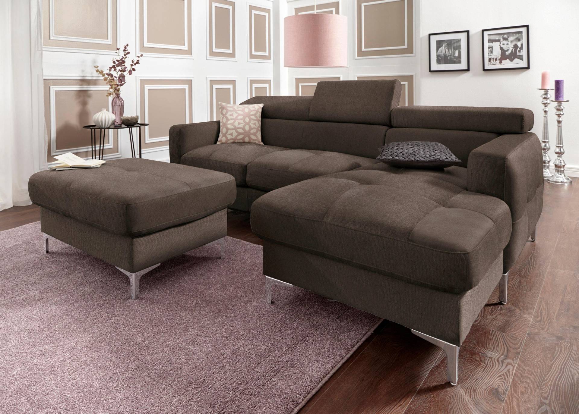 COTTA Polstergarnitur »Sammy«, (Set), Set: bestehend aus Ecksofa und Hocker, Kopfteilverstellung von COTTA