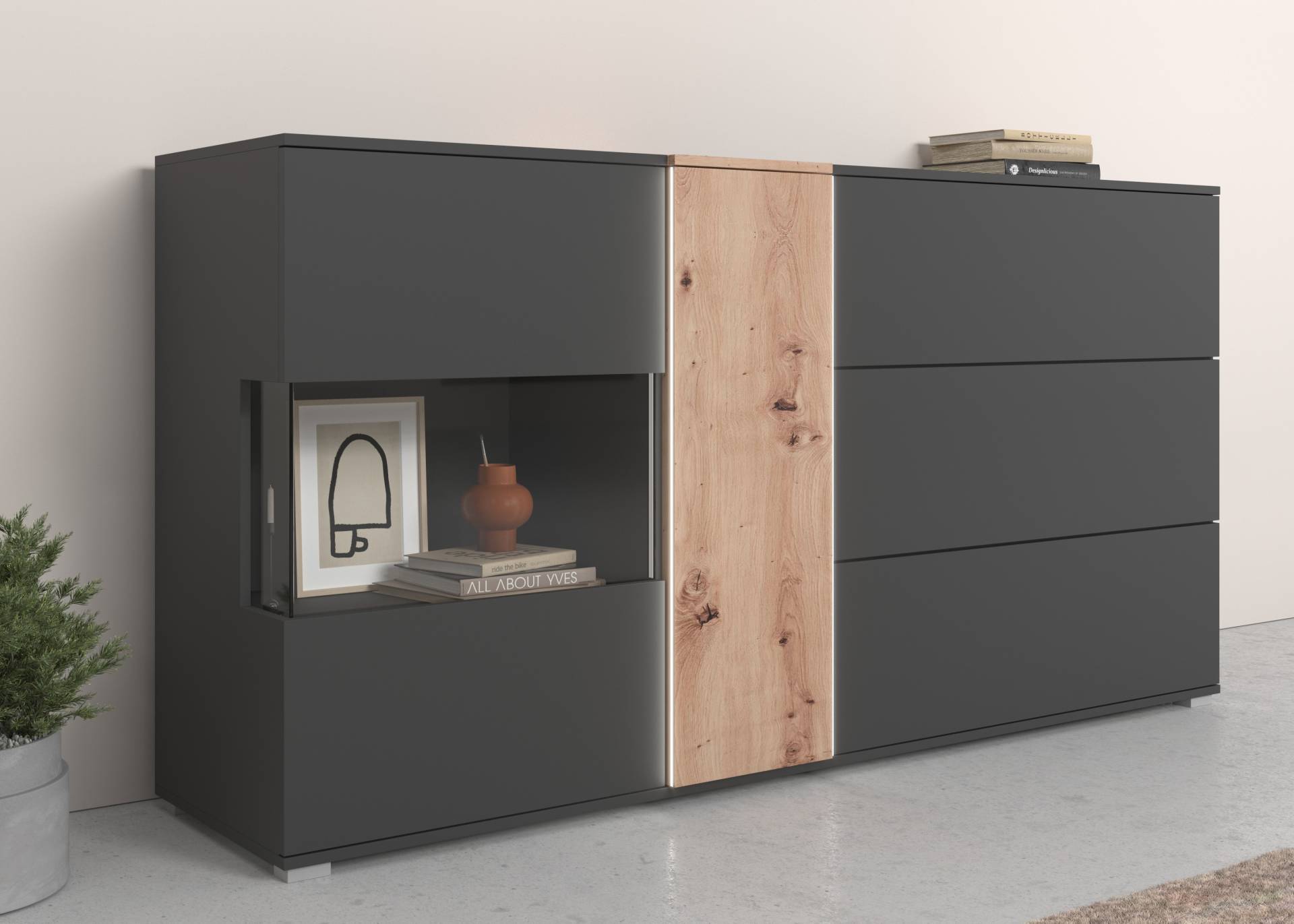 COTTA Sideboard »Montana«, Breite 185 cm, inkl. LED-Beleuchtung, mit Push-To-Open, Breite 185 cm von COTTA