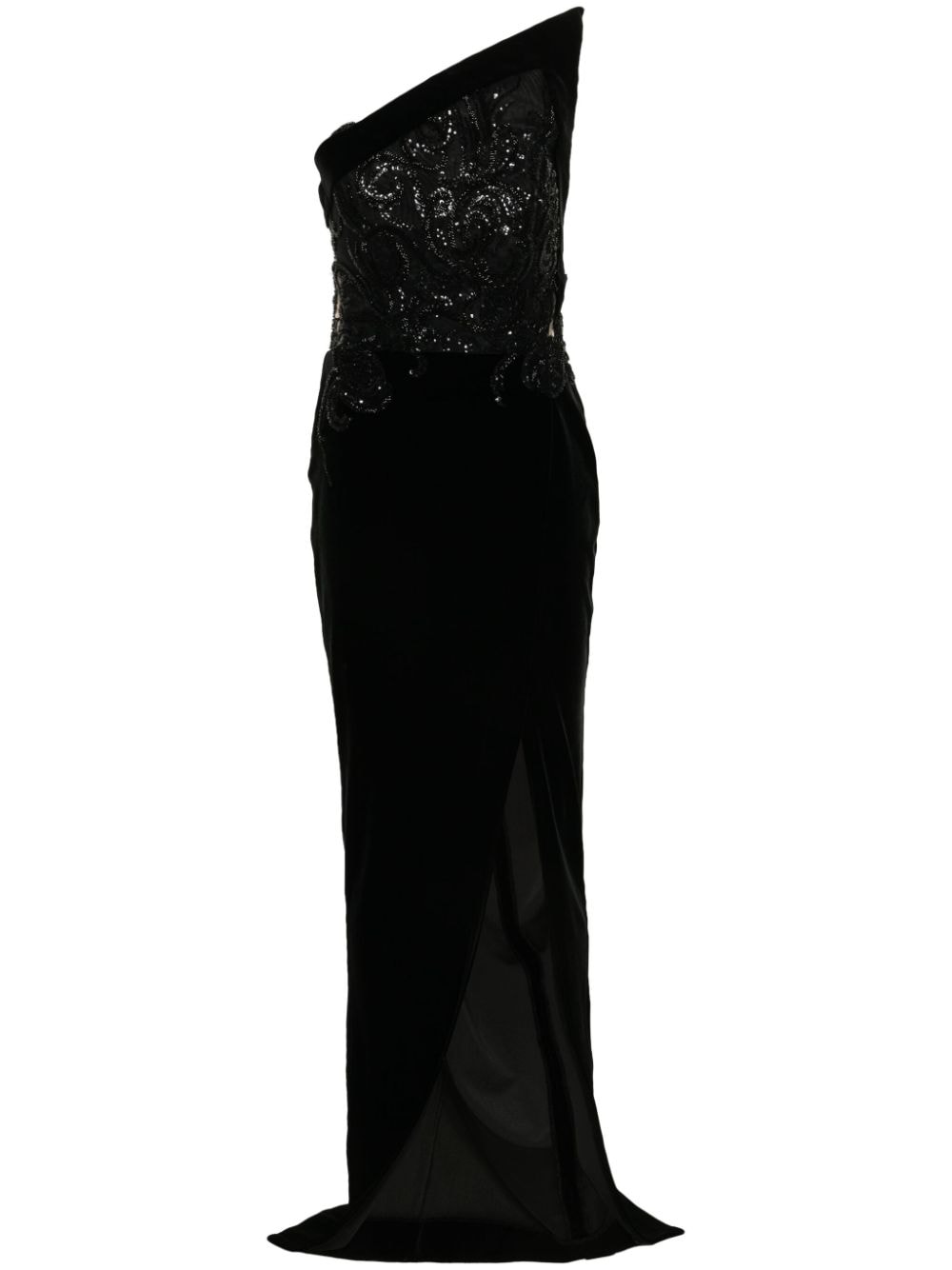 CRISTALLINI bead-embellished velvet maxi dress - Black von CRISTALLINI
