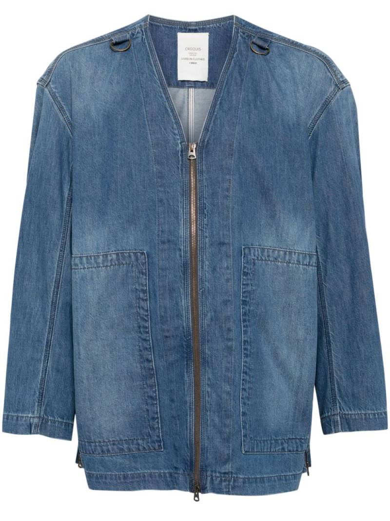 CROQUIS collarless zip-up denim jacket - Blue von CROQUIS