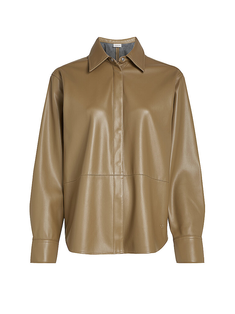 CALVIN KLEIN JEANS Overshirt in Lederoptik olive | L von Calvin Klein Jeans