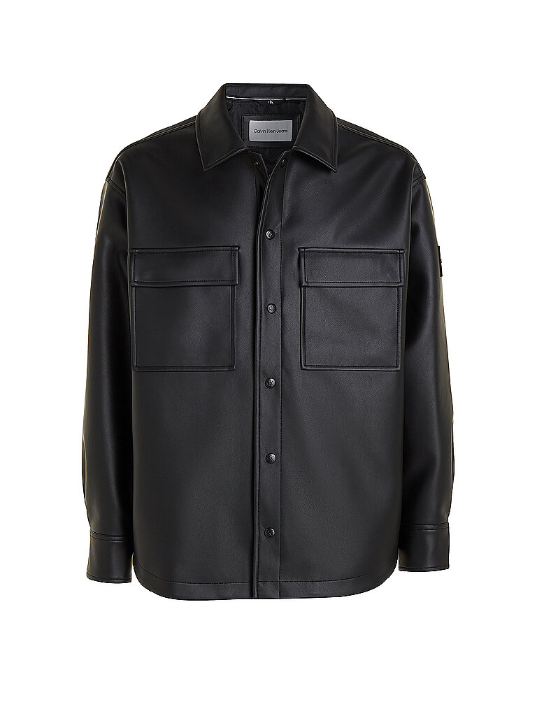 CALVIN KLEIN JEANS Overshirt in Lederoptik schwarz | L von Calvin Klein Jeans