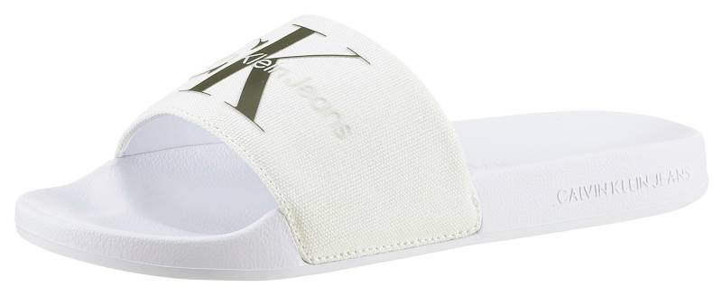 Calvin Klein Jeans Badepantolette »FANNY SLIDE MONOGRAM«, Sommerschuh, Schlappen, Badeschuh, Poolslides mit breiter Bandage von Calvin Klein Jeans