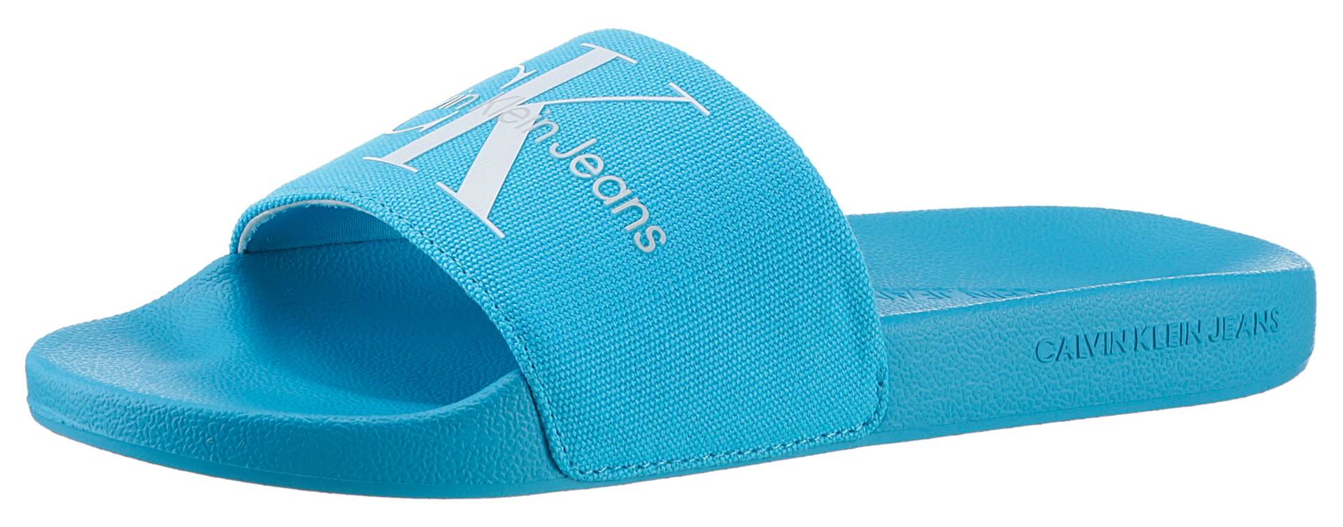 Calvin Klein Jeans Badepantolette »FANNY SLIDE MONOGRAM«, Sommerschuh, Schlappen, Badeschuh, Poolslides mit breiter Bandage von Calvin Klein Jeans