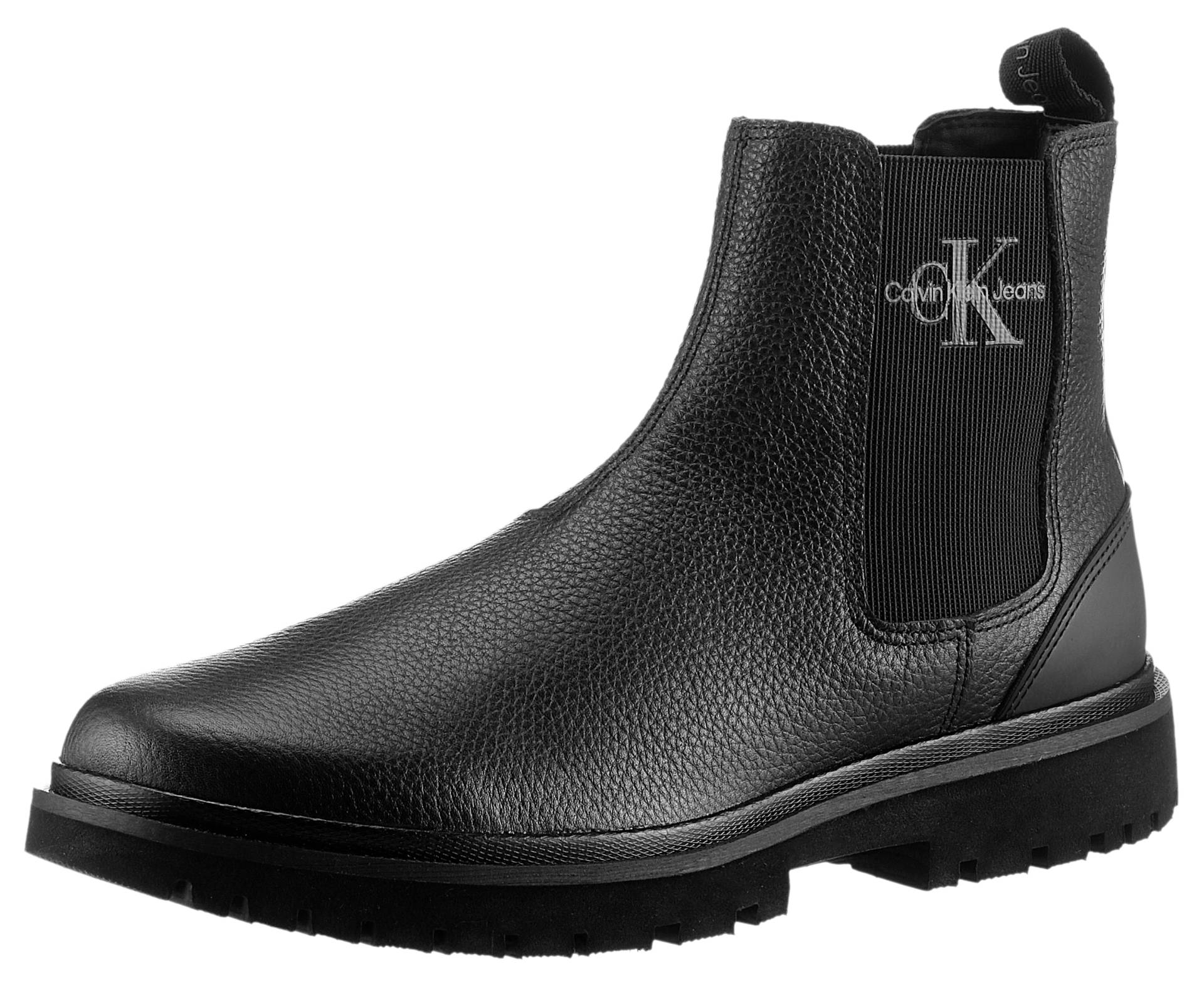 Calvin Klein Jeans Chelseaboots »EVA MID CHELSEA BOOT LTH«, Schlupfboots, Stiefelette mit seitlichem CK-Logo und Anziehlasche von Calvin Klein Jeans