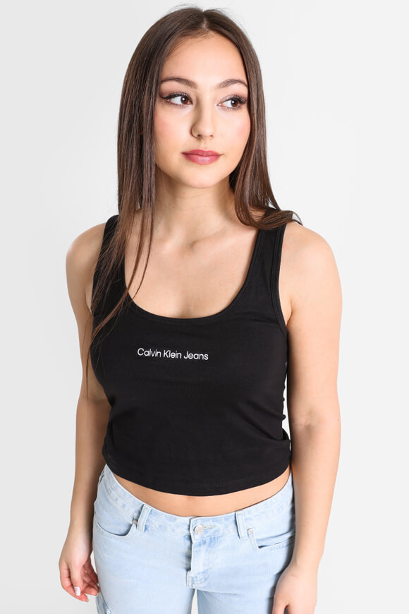 Calvin Klein Jeans Crop Tanktop | Schwarz | Damen  | S von Calvin Klein Jeans