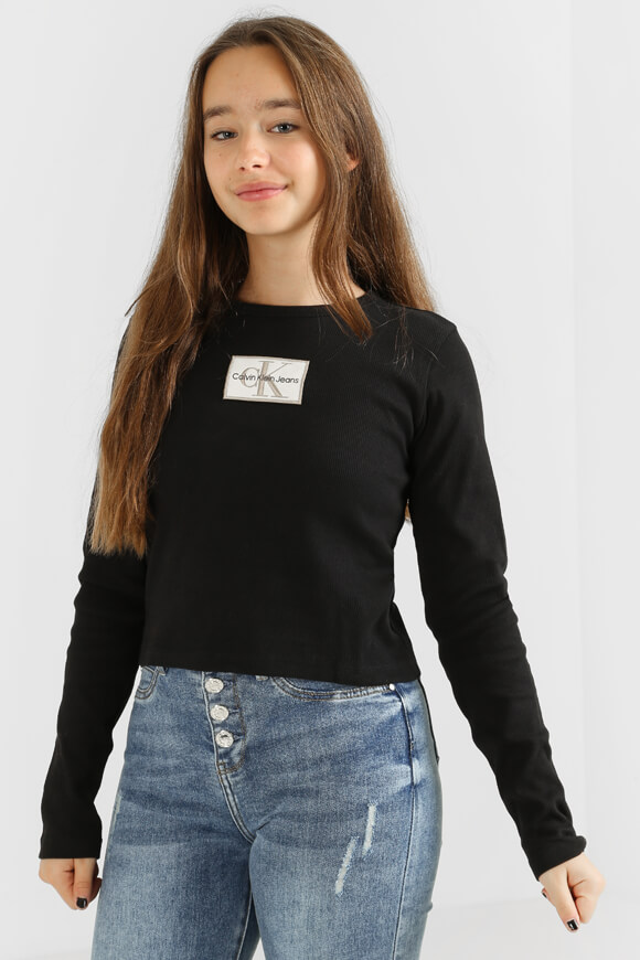 Calvin Klein Jeans Geripptes Crop Langarmshirt | Schwarz | Mädchen  | 10 von Calvin Klein Jeans