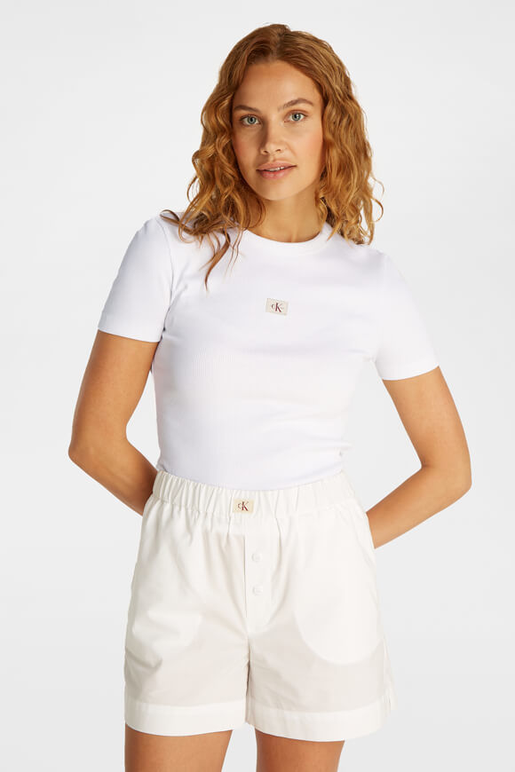 Calvin Klein Jeans Geripptes T-Shirt | Brilliant White | Damen  | M von Calvin Klein Jeans