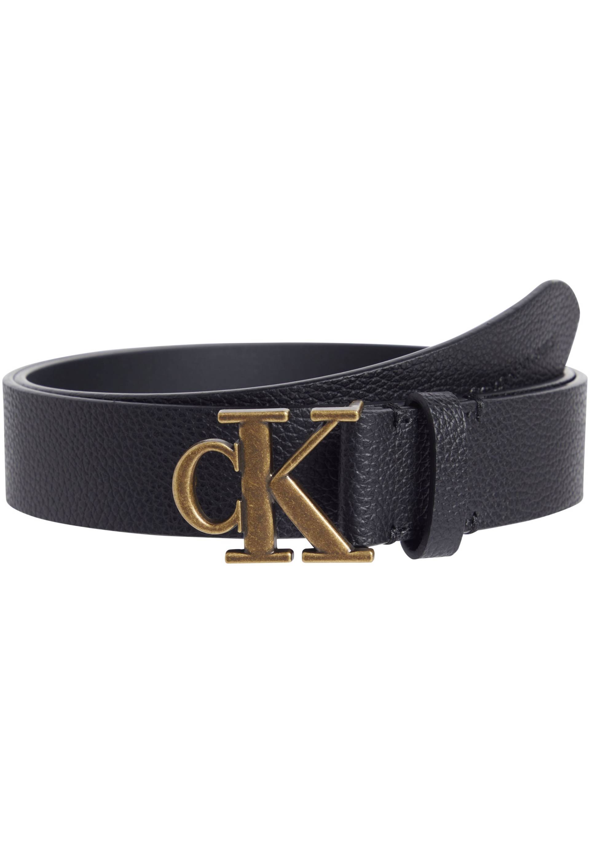 Calvin Klein Jeans Ledergürtel »ROUND MONO PLAQUE LTHR BELT 30MM«, mit Calvin Klein Jeans Markenlabel als Schliesse von Calvin Klein Jeans