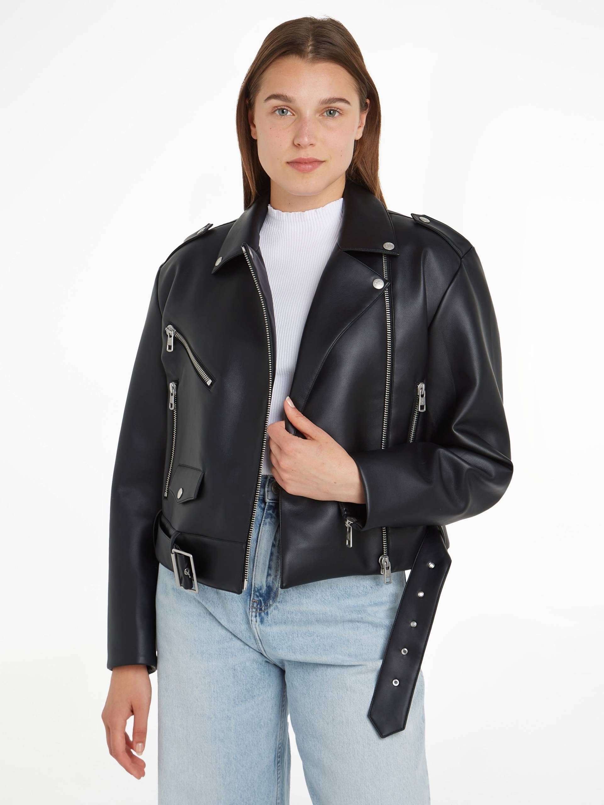 Calvin Klein Jeans Lederjacke »CLASSIC FAUX LEATHER BIKER«, mit Gürtel von Calvin Klein Jeans