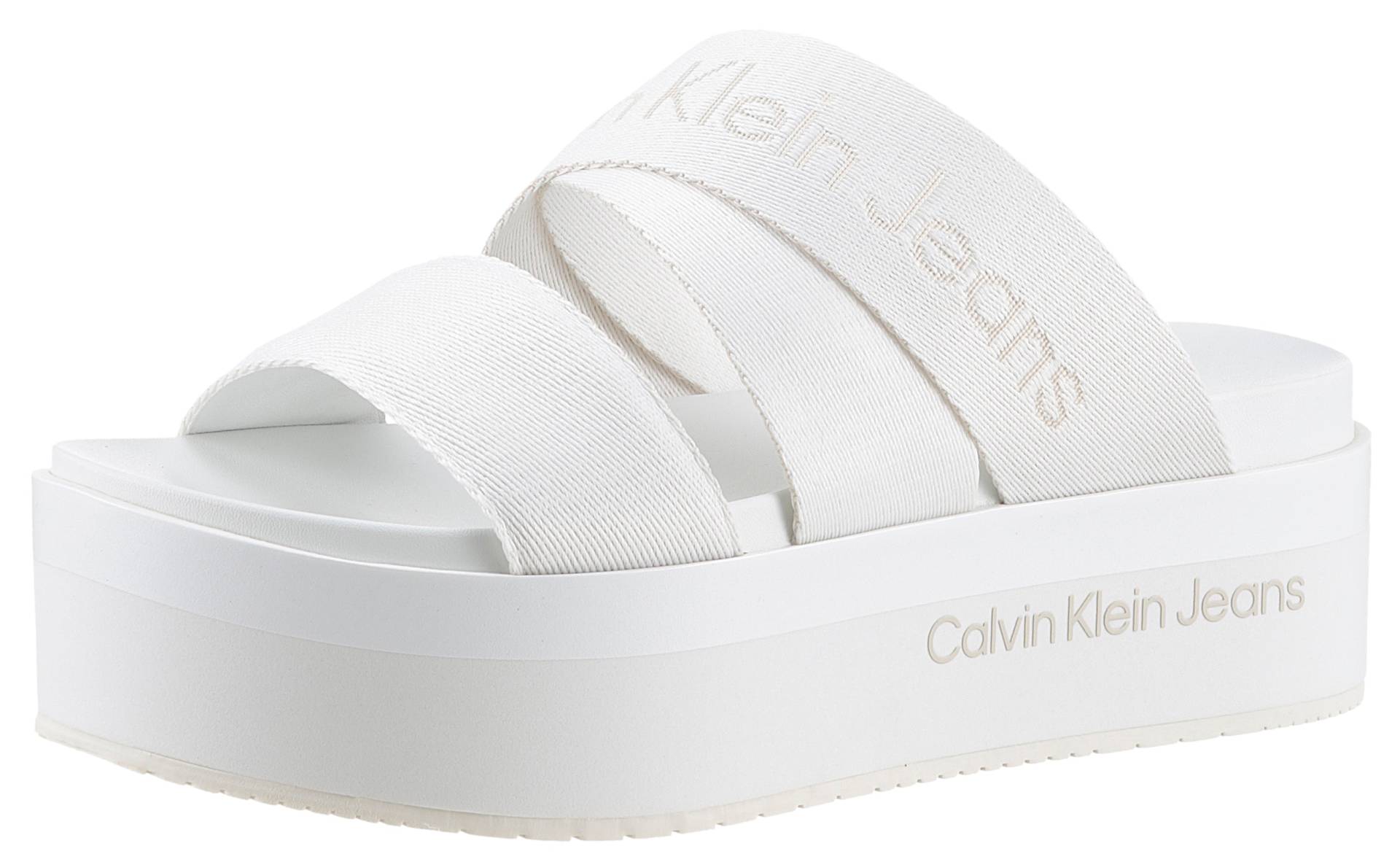 Calvin Klein Jeans Pantolette »FLATFORM SANDAL WEBBING IN MR«, Plateau, Sommerschuh, Schlappen mit Logoschriftzug von Calvin Klein Jeans