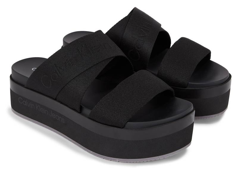 Calvin Klein Jeans Pantolette »FLATFORM SANDAL WEBBING IN MR«, Plateau, Sommerschuh, Schlappen mit Logoschriftzug von Calvin Klein Jeans