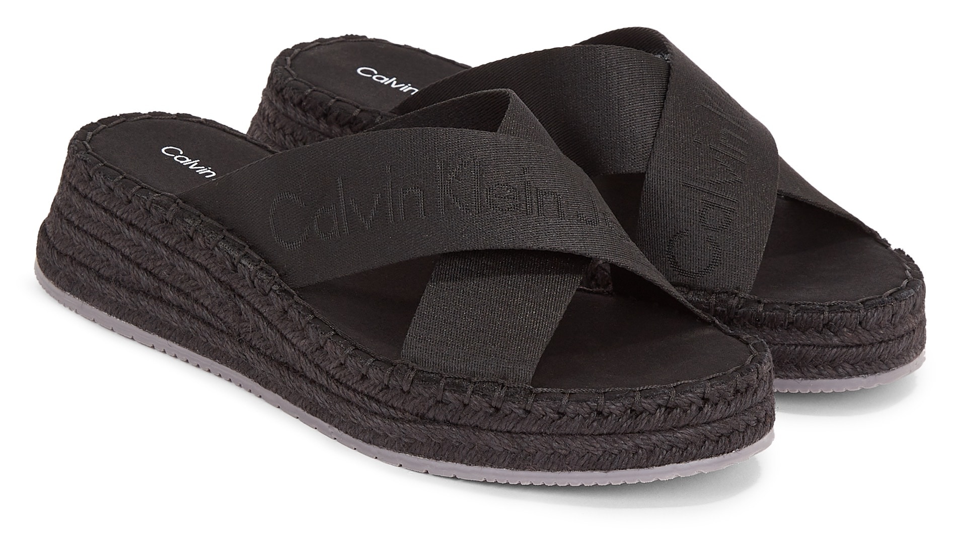 Calvin Klein Jeans Pantolette »SPORTY WEDGE ROPE SANDAL MR«, Keilabsatz, Sommerschuh, Schlappen mit Bastbesatz an der Laufsohle von Calvin Klein Jeans