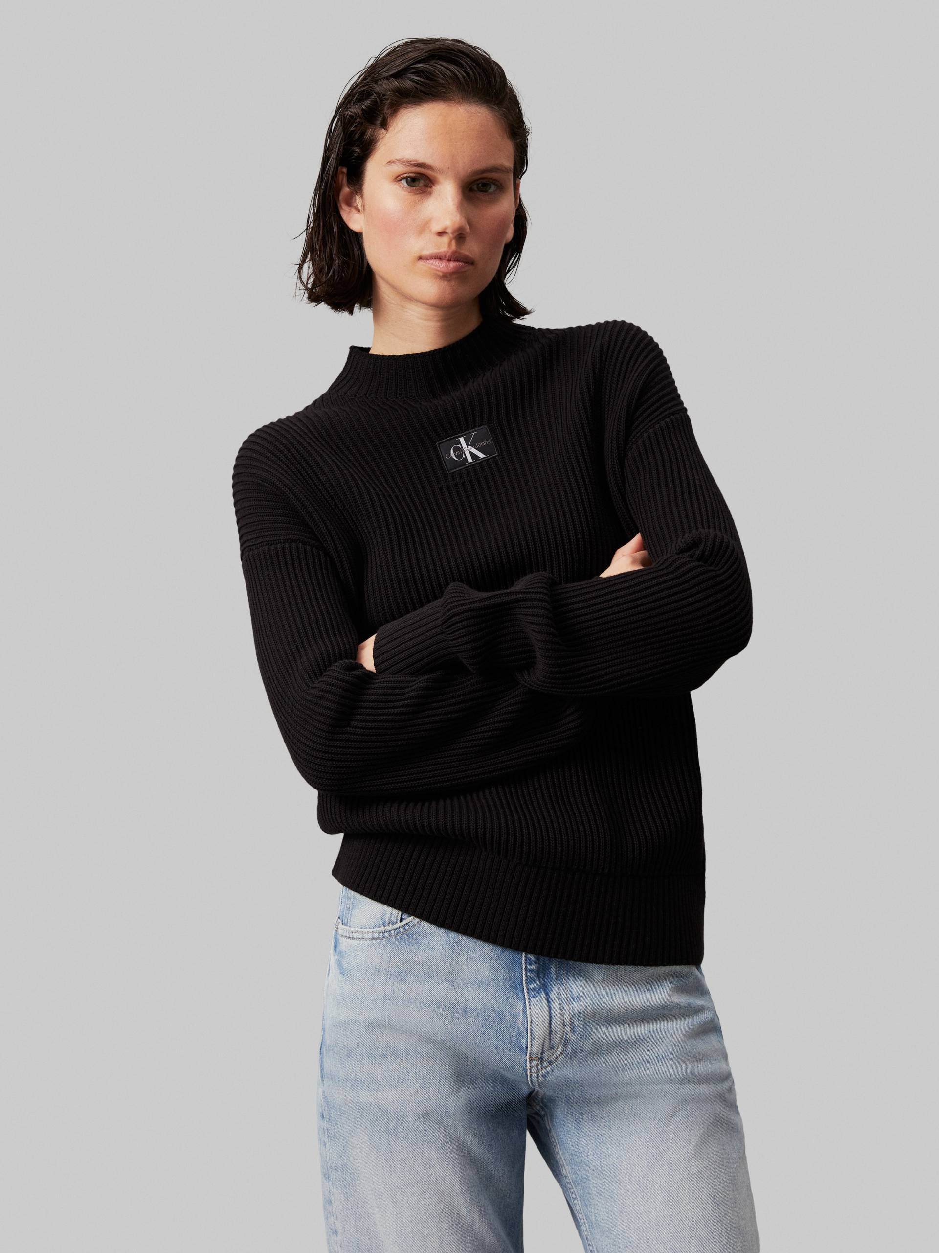 Calvin Klein Jeans Stehkragenpullover »WOVEN LABEL LOOSE SWEATER«, mit Logopatch von Calvin Klein Jeans