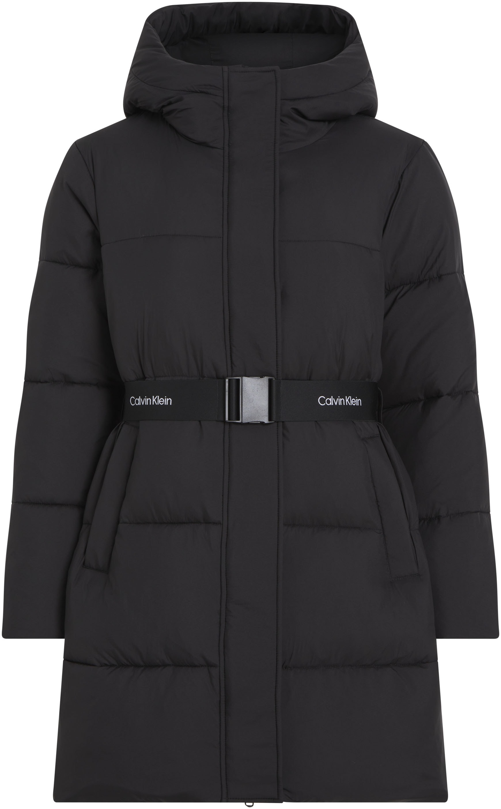 Calvin Klein Jeans Steppjacke »LOGO BELT LONG PUFFER«, mit Kapuze, mit Gürtel von Calvin Klein Jeans