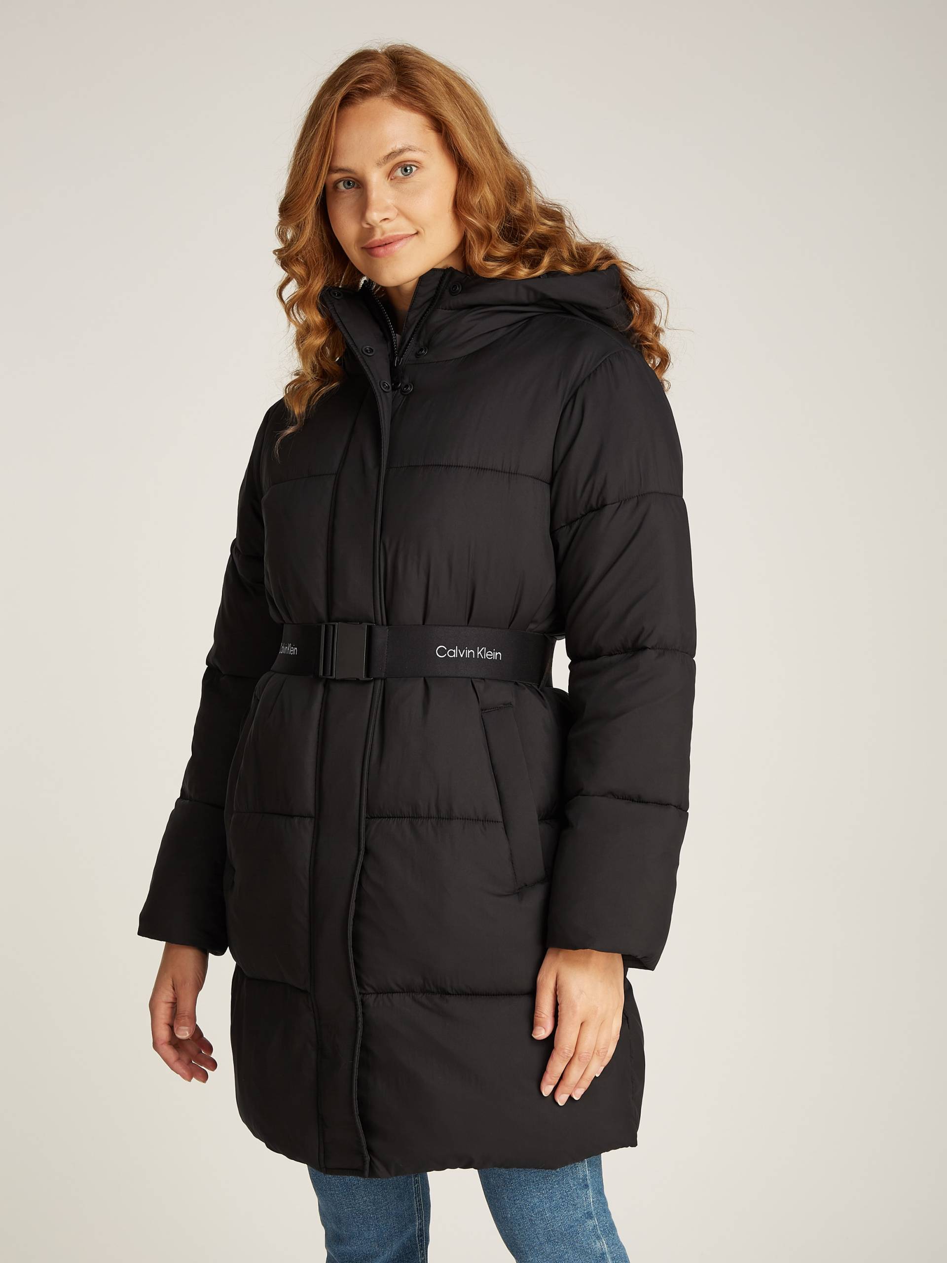 Calvin Klein Jeans Steppjacke »LOGO BELT LONG PUFFER«, mit Kapuze, mit Gürtel von Calvin Klein Jeans