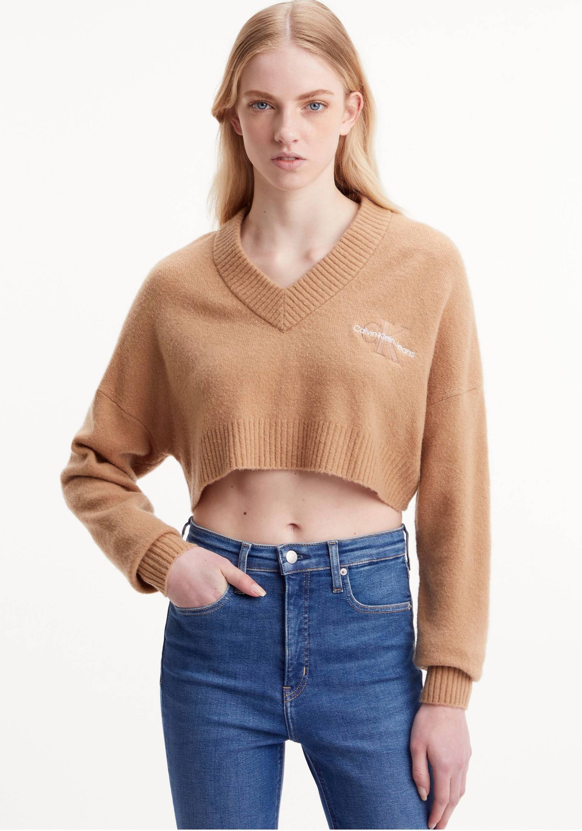 Calvin Klein Jeans Strickpullover »CROPPED V-NECK SWEATER«, mit V-Ausschnitt von Calvin Klein Jeans