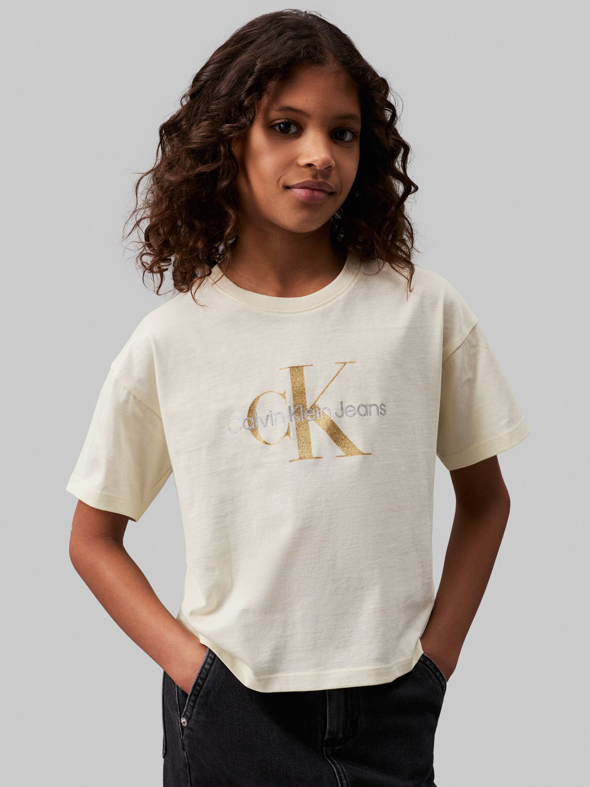 Calvin Klein Jeans T-Shirt »GLITTER MONOGRAM BOXY SS T-SHIRT«, für Kinder bis 16 Jahre mit glitzerndem Markenlabel von Calvin Klein Jeans