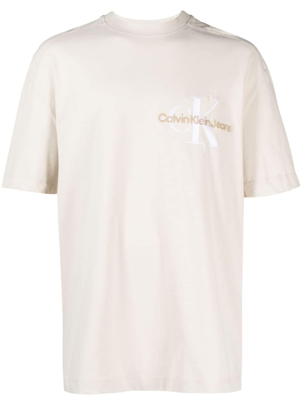 Calvin Klein Jeans logo-embroidery cotton T-Shirt - Neutrals von Calvin Klein Jeans