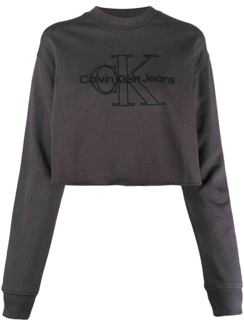 Calvin Klein Jeans monogram-embroidered cropped sweatshirt - Grey von Calvin Klein Jeans