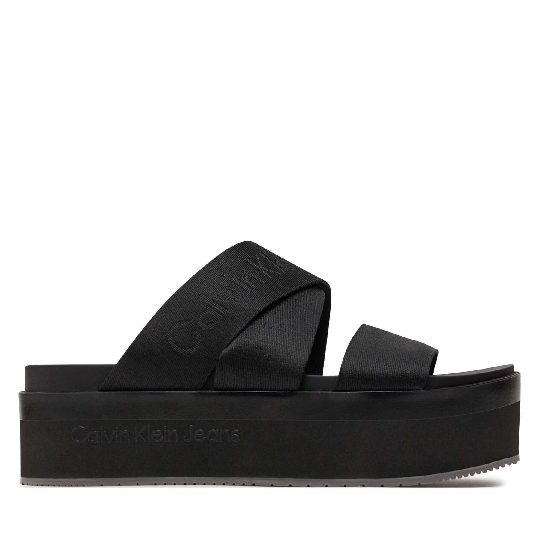 Pantoletten Calvin Klein Jeans Flatform Sandal Webbing In Mr YW0YW01361 Schwarz von Calvin Klein Jeans