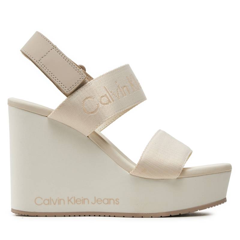 Sandalen Calvin Klein Jeans Wedge Sandal Webbing In Mtl YW0YW01479 Écru von Calvin Klein Jeans