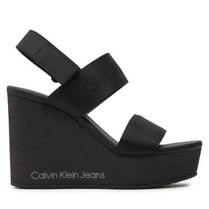 Sandalen Calvin Klein Jeans Wedge Sandal Webbing In Mtl YW0YW01479 Schwarz von Calvin Klein Jeans