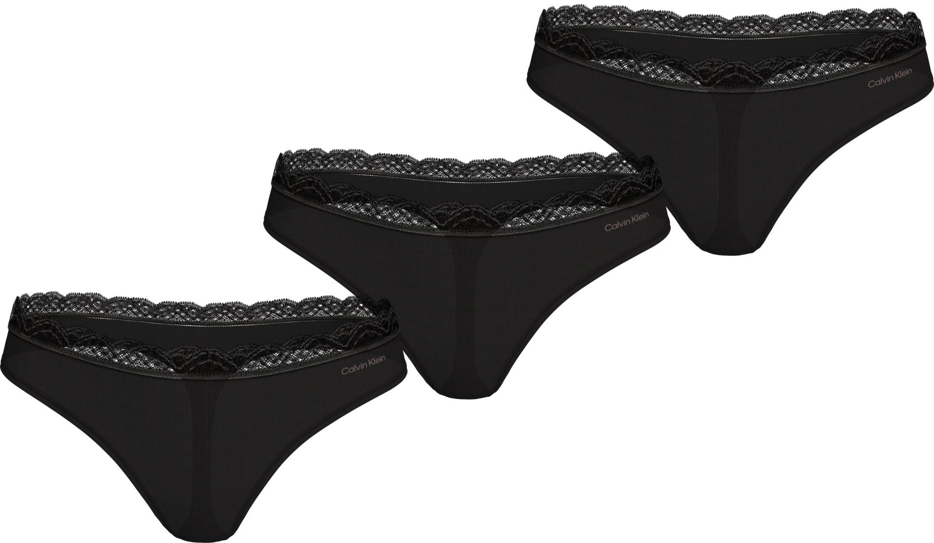 Calvin Klein Underwear String »THONG 3PK«, (Packung, 3 St., 3er-Pack), mit Spitze am Bund von Calvin Klein Underwear