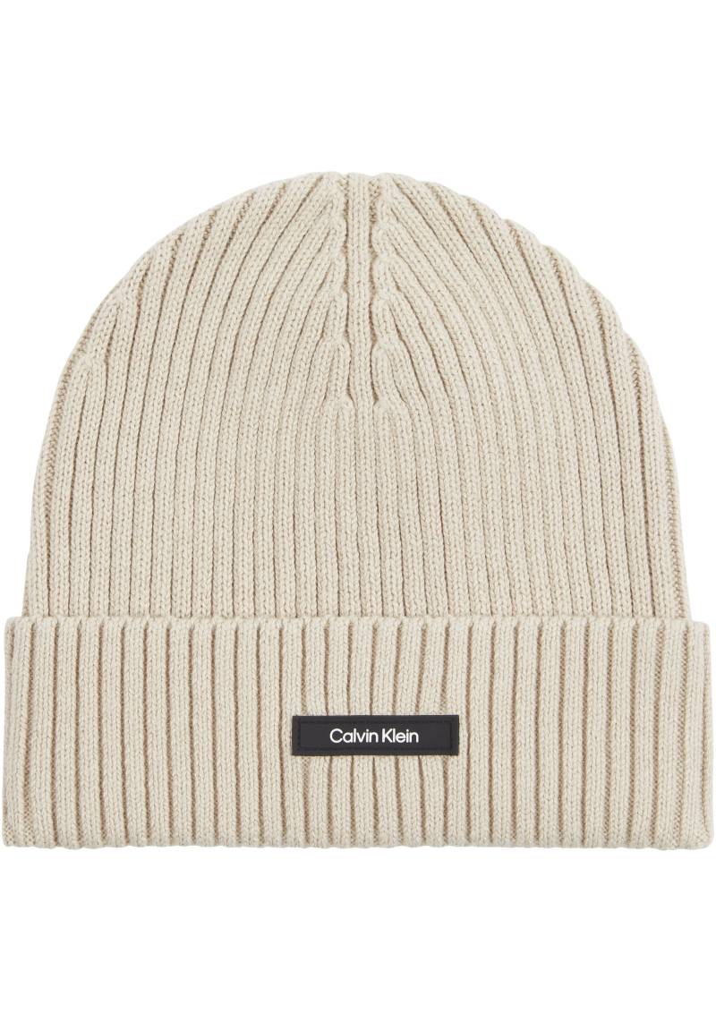 Calvin Klein Beanie »CLASSIC COTTON RIB BEANIE«, mit Ledermarkenlabel von Calvin Klein