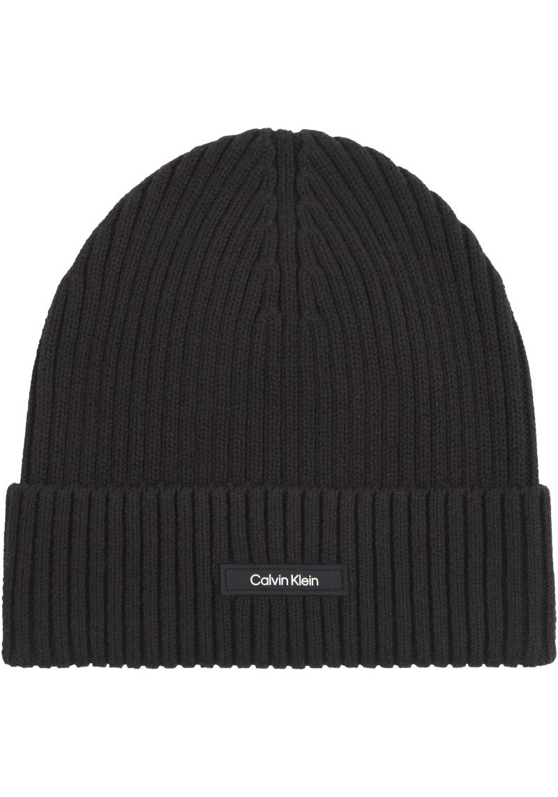 Calvin Klein Beanie »CLASSIC COTTON RIB BEANIE«, mit Ledermarkenlabel von Calvin Klein