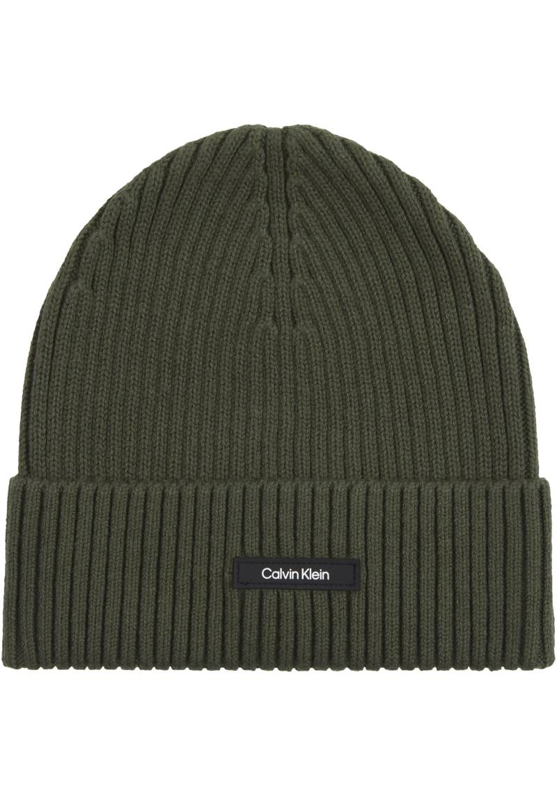 Calvin Klein Beanie »CLASSIC COTTON RIB BEANIE«, mit Ledermarkenlabel von Calvin Klein