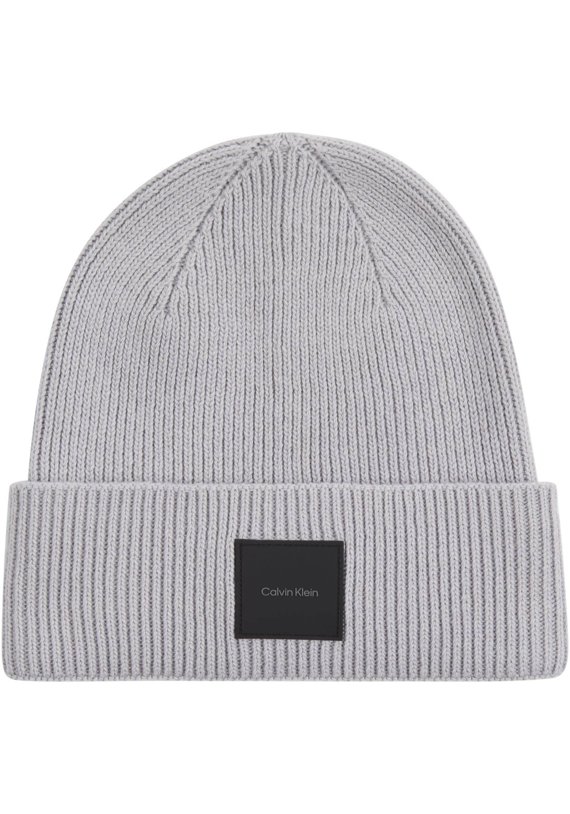 Calvin Klein Beanie »COTTON/WOOL FINE RIB BEANIE«, mit Ledermarkenlabel von Calvin Klein