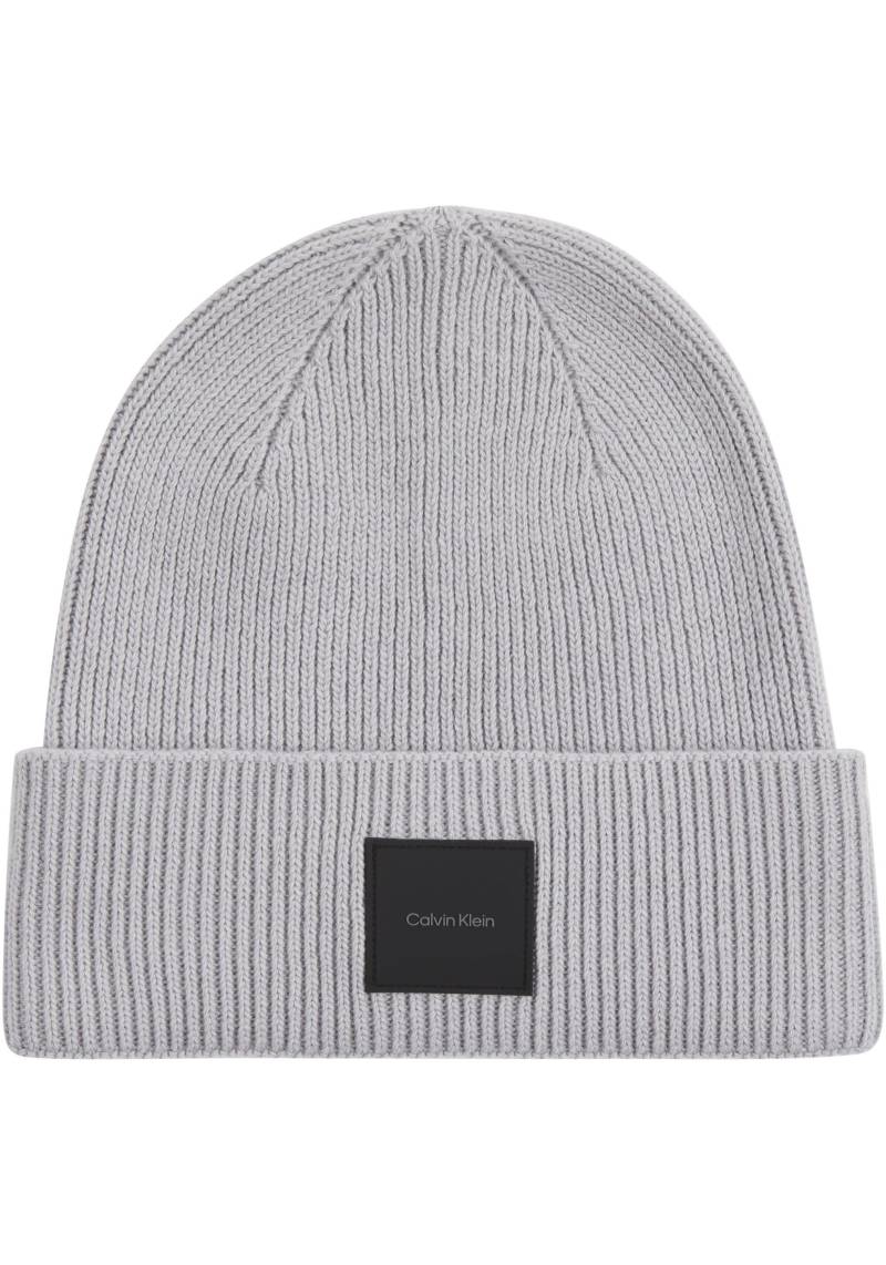 Calvin Klein Beanie »COTTON/WOOL FINE RIB BEANIE«, mit Ledermarkenlabel von Calvin Klein