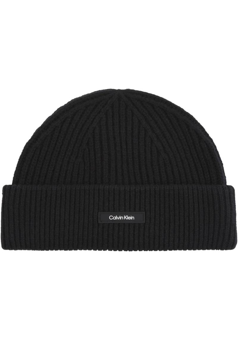 Calvin Klein Beanie »WOOL DOCKER BEANIE«, mit Ledermarkenlabel von Calvin Klein