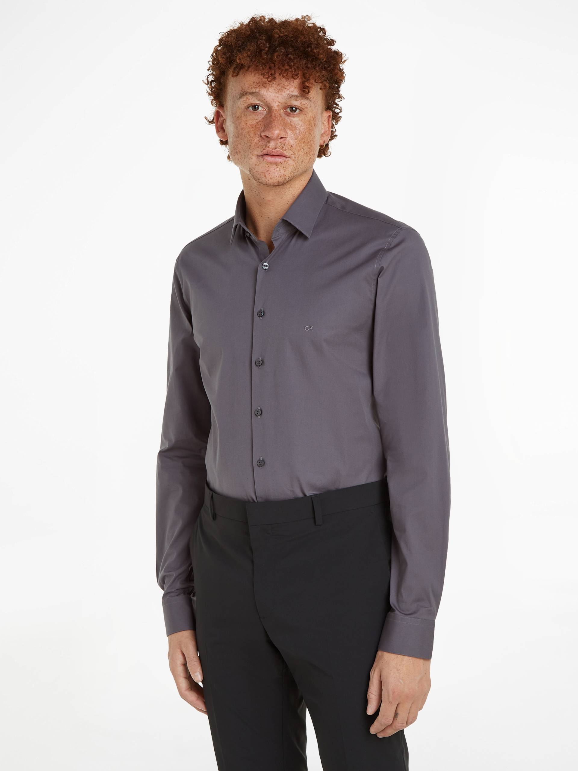 Calvin Klein Businesshemd »POPLIN STRETCH SLIM SHIRT«, mit Kentkragen, Logoprint auf Brusthöhe von Calvin Klein