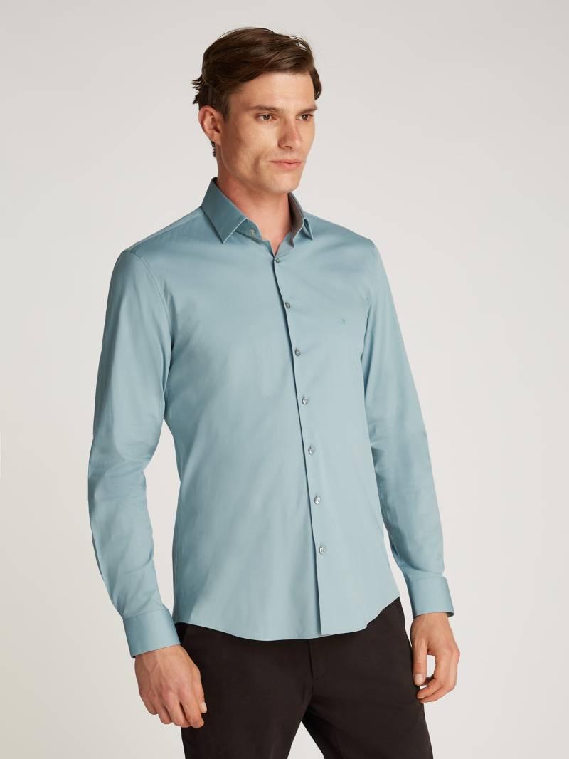 Calvin Klein Businesshemd »POPLIN STRETCH SLIM SHIRT«, mit Kentkragen, Logoprint auf Brusthöhe von Calvin Klein