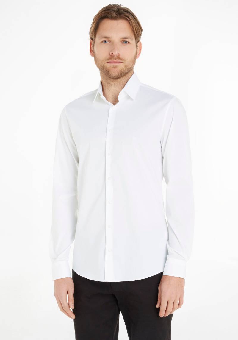 Calvin Klein Businesshemd »POPLIN STRETCH SLIM SHIRT«, mit Kentkragen, Logoprint auf Brusthöhe von Calvin Klein